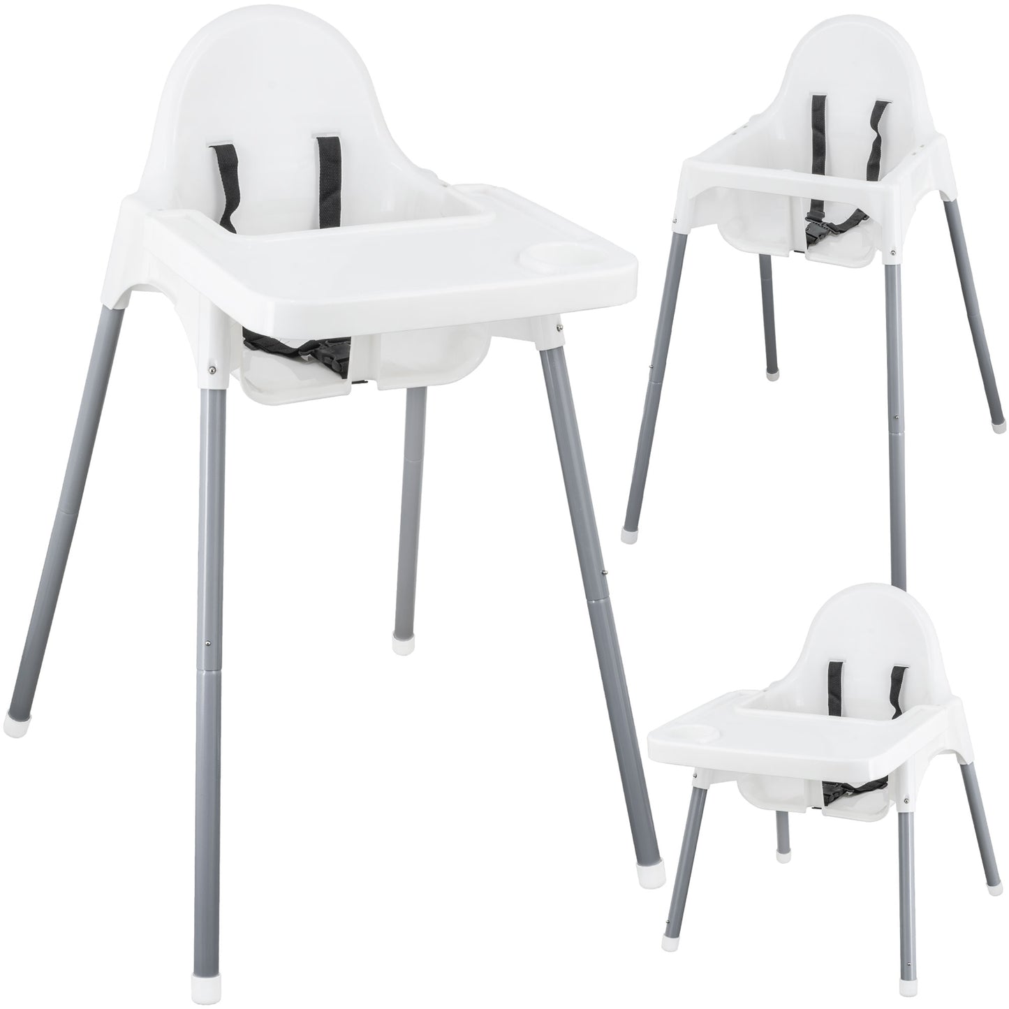 ALMAR Baby Trona para Bebé con Bandeja Extraíble y Arnés de Seguridad – Silla de Comer Infantil Estable, Fácil de Limpiar y Montaje Rápido – Color Blanco y Gris