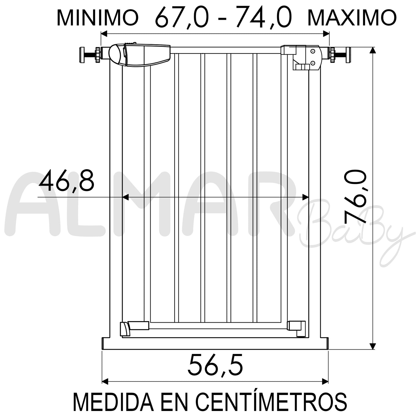 ALMAR Baby Barrera de seguridad 67 a 74 cm para puertas, pasillos o escaleras para niños o mascotas con cierre de seguridad