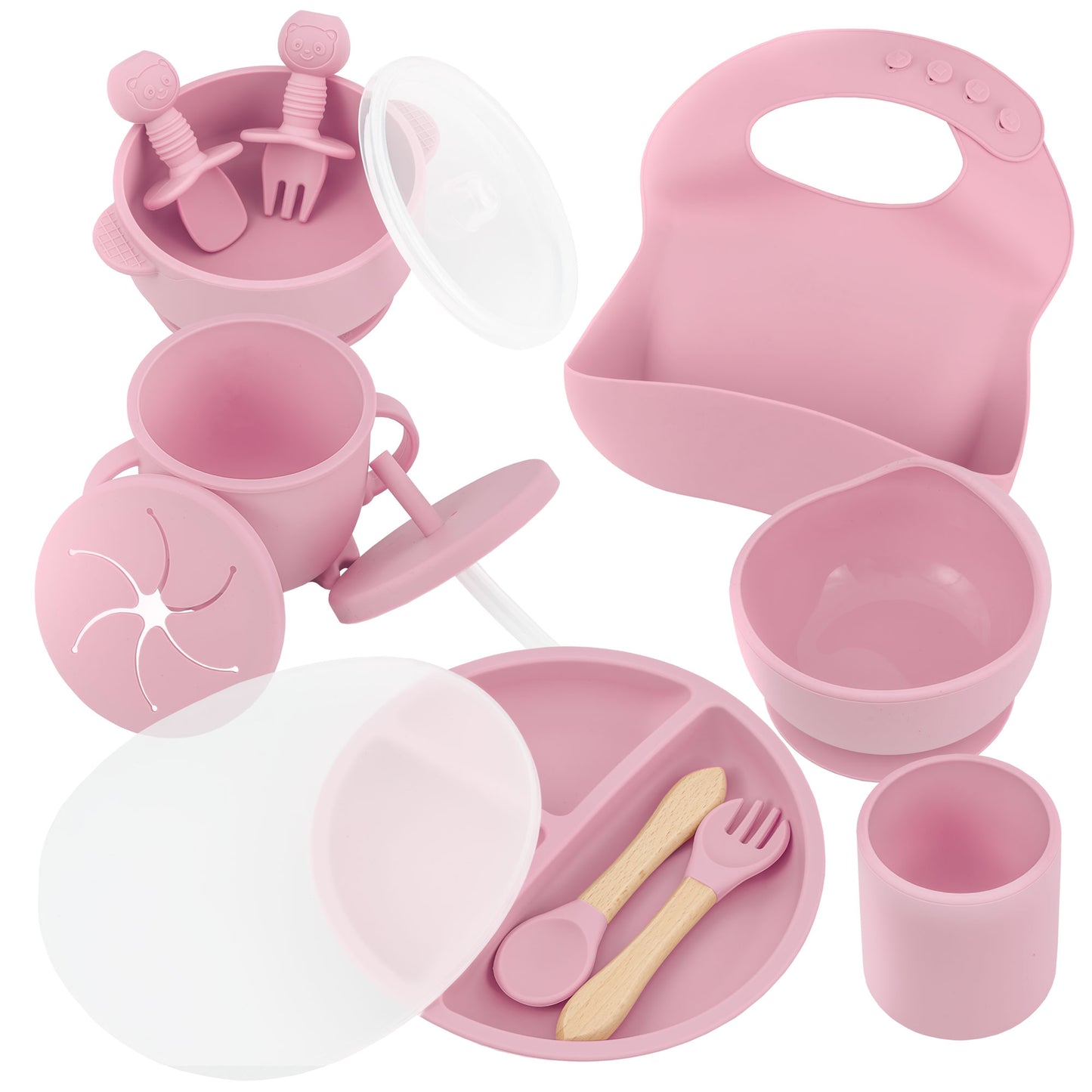 Almar Baby Set de Alimentación para Bebé de Silicona – Vajilla Infantil Antideslizante con Plato, Bol, Vaso, Babero y Cubiertos, Set BLW para Bebés, Libre de BPA