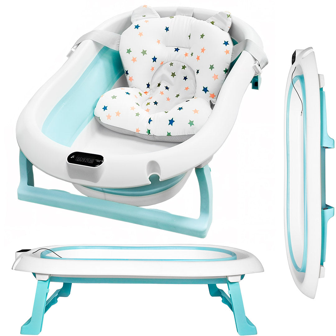 ALMAR Baby Bañera plegable bebé con termómetro cojín reductor e indicador de temperatura compacta