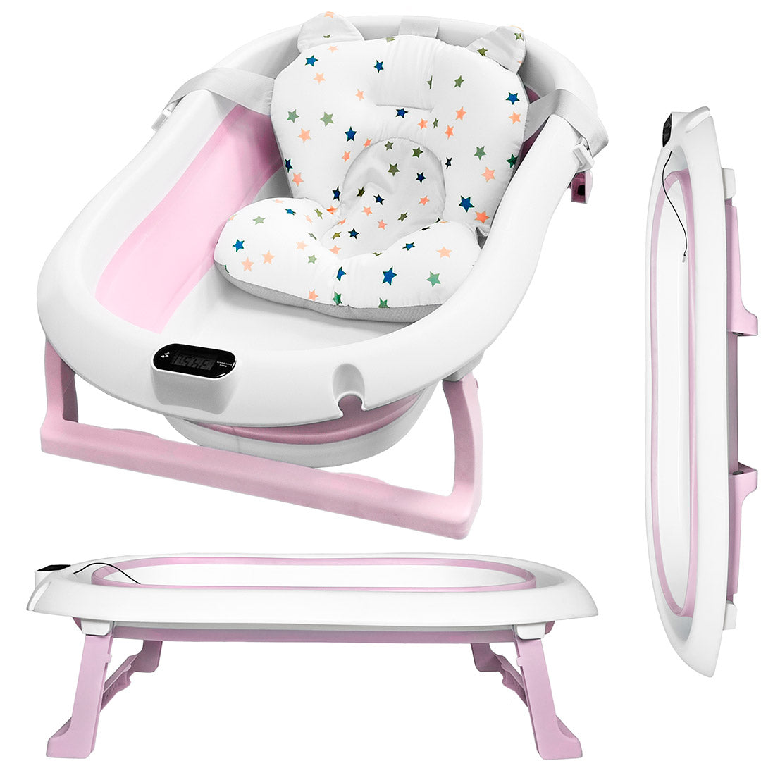 ALMAR Baby Bañera plegable bebé con termómetro cojín reductor e indicador de temperatura compacta