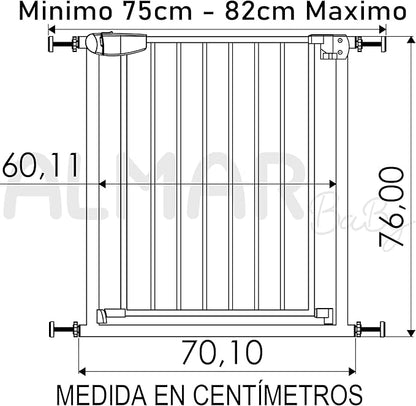 ALMAR Baby Barrera de seguridad  de 75 a 82cm para puertas, pasillos o escaleras para niños o mascotas con cierre de seguridad