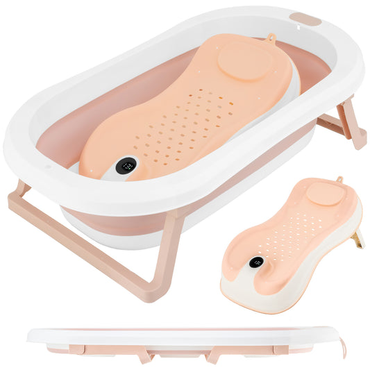 ALMAR Baby Bañera Plegable Bebé hasta 24 meses Azul con Termómetro en Asiento Reductor para Recien Nacido con Patas Antideslizante Indicador de Temperatura Compacta