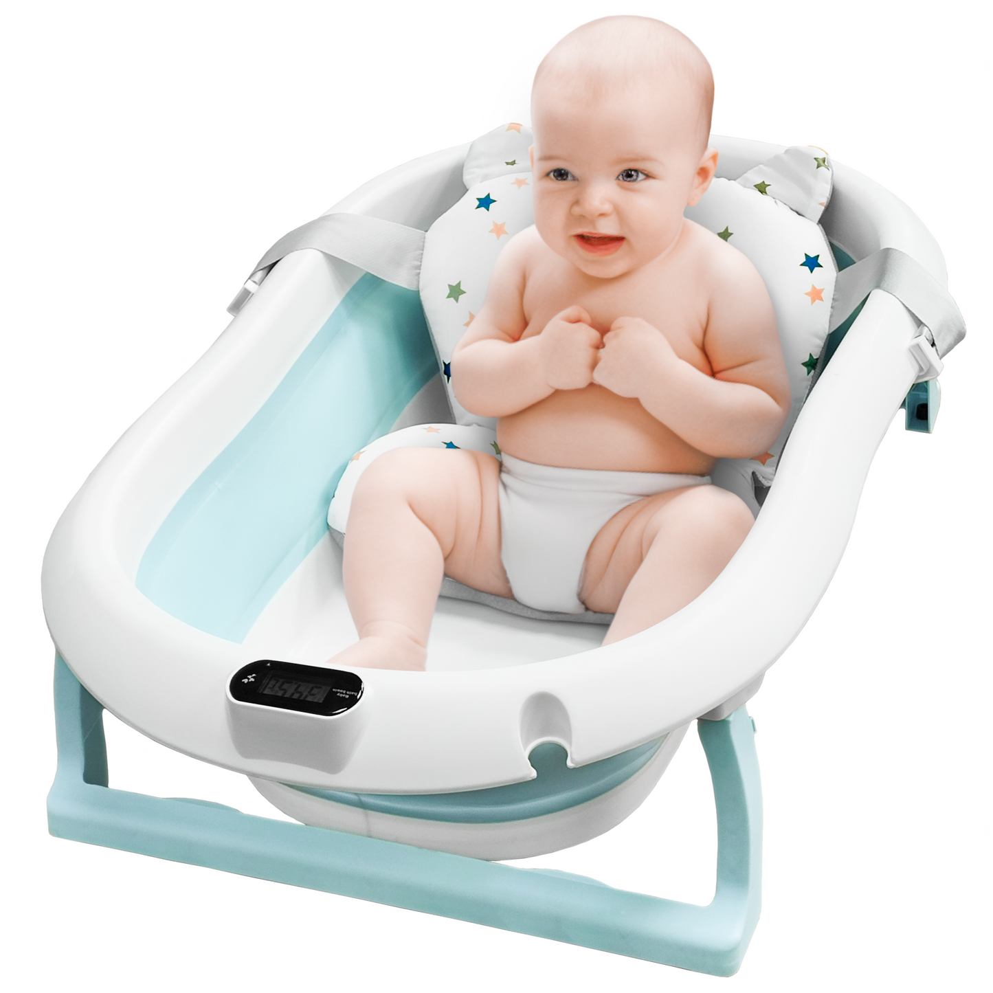 Hengda Bañera bebé plegable escalable + Cojín de baño, con Termómetro Gris  60,5x43x20,5cm