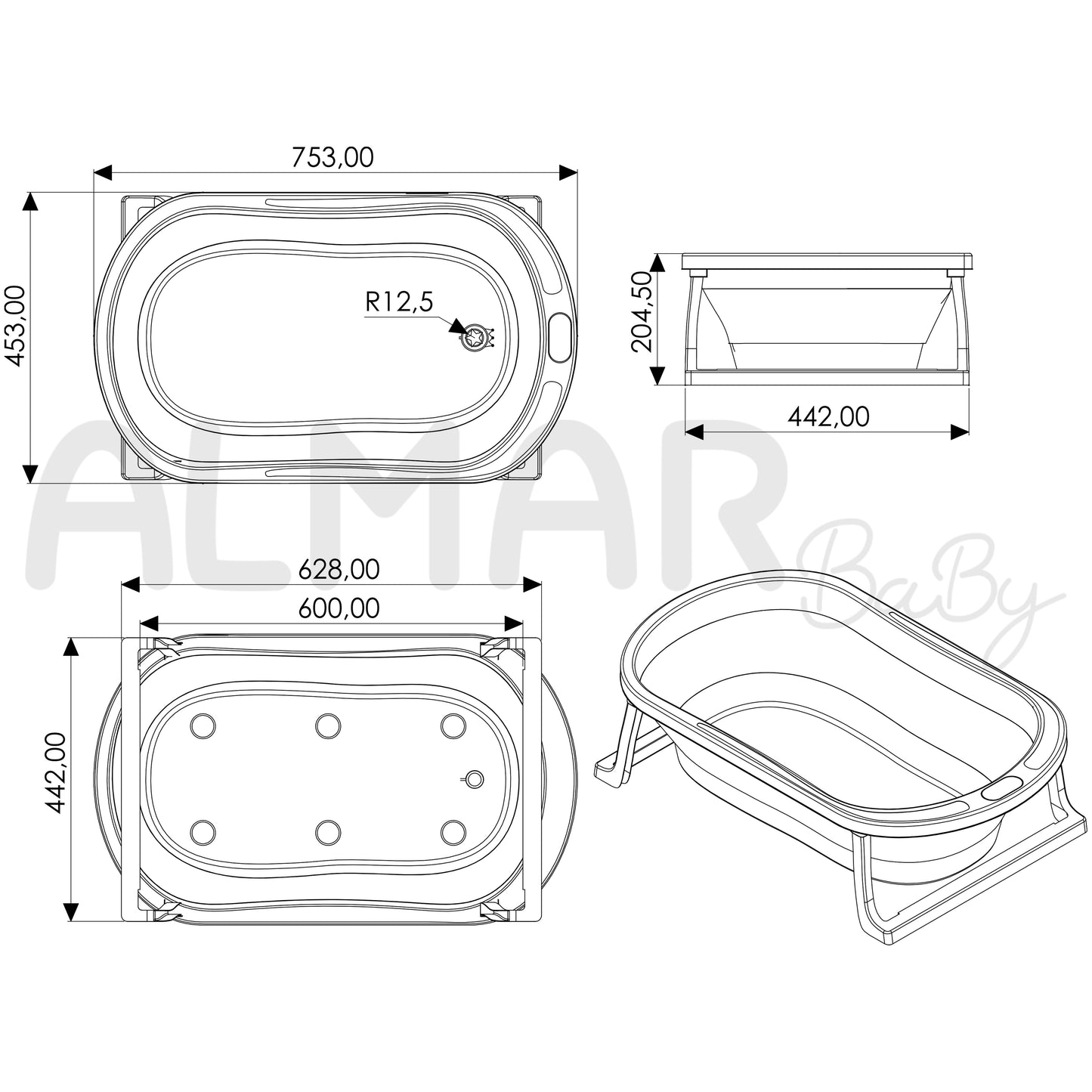 ALMAR Baby Bañera plegable para bebe plegado compacto con antideslizante