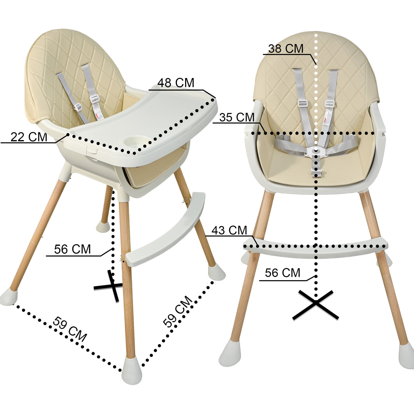 ALMAR Baby Trona para bebe 2 en 1 convertible en trona baja con asiento acolchado y bandeja trona para comer evolutiva de 6 a 36 meses