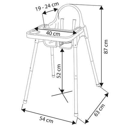 ALMAR Baby Trona para Bebé con Bandeja Extraíble y Arnés de Seguridad – Silla de Comer Infantil Estable, Fácil de Limpiar y Montaje Rápido – Color Blanco y Gris