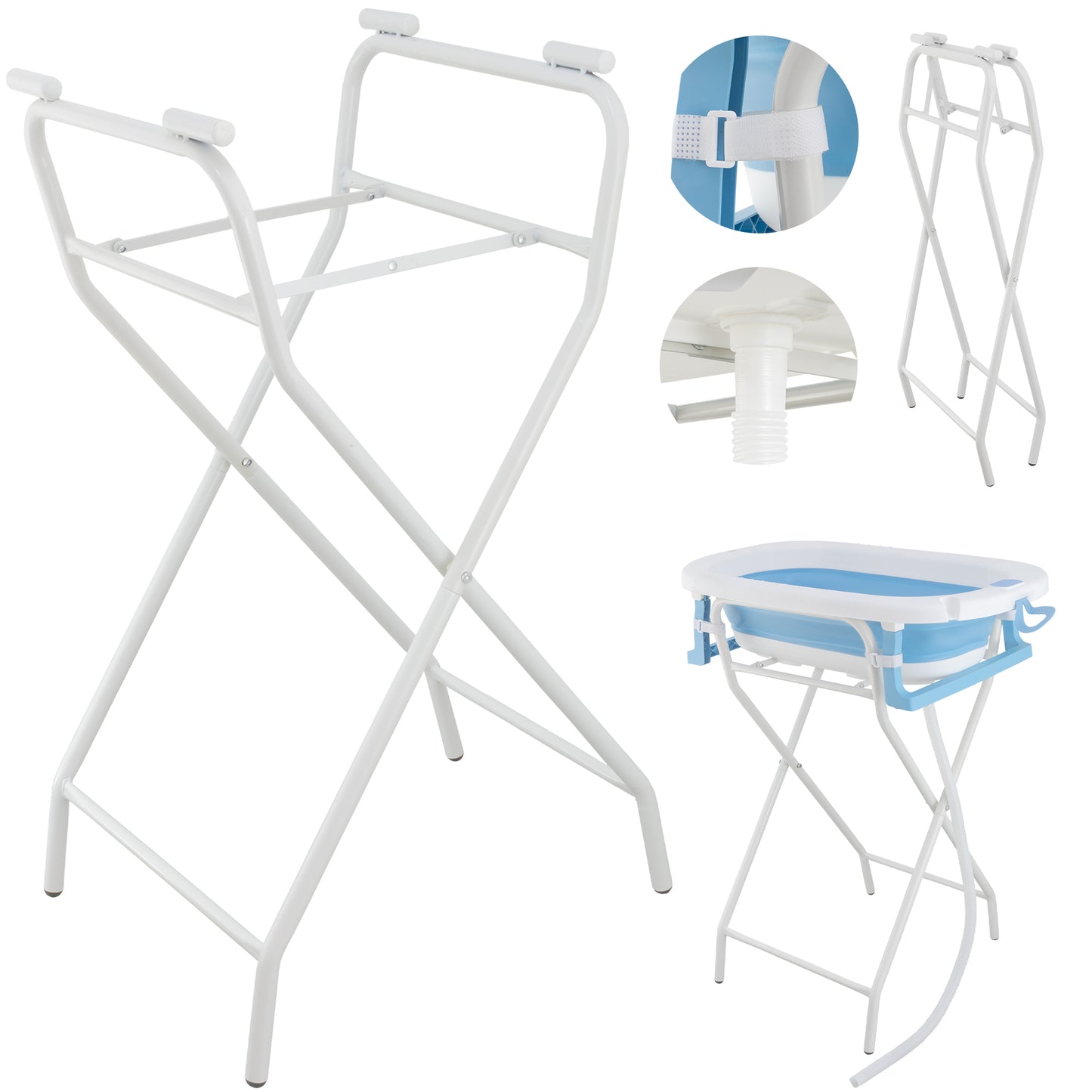 Soporte plegable para bañera de bebé – Patas metálicas estables y compactas, estructura ligera y segura