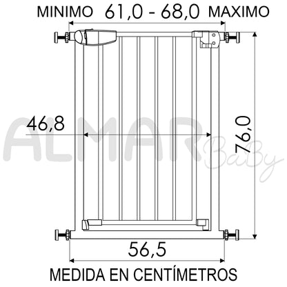 ALMAR Baby Barrera de seguridad de 61 a 68 cm para puertas, pasillos o escaleras para niños o mascotas con cierre de seguridad