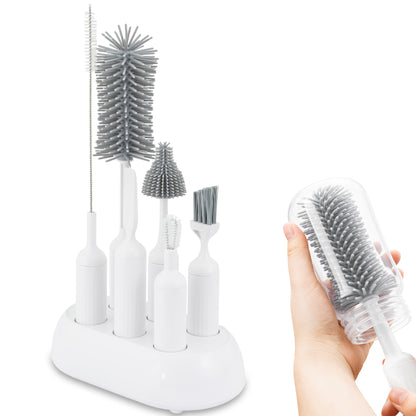 Almar Baby Set Limpia Biberones y Tetinas – Cepillo Biberón de Silicona con Soporte de Secado, Cepillo Tetina, Cepillo Pajitas y Cepillo Limpieza, Kit Limpieza Biberones Completo