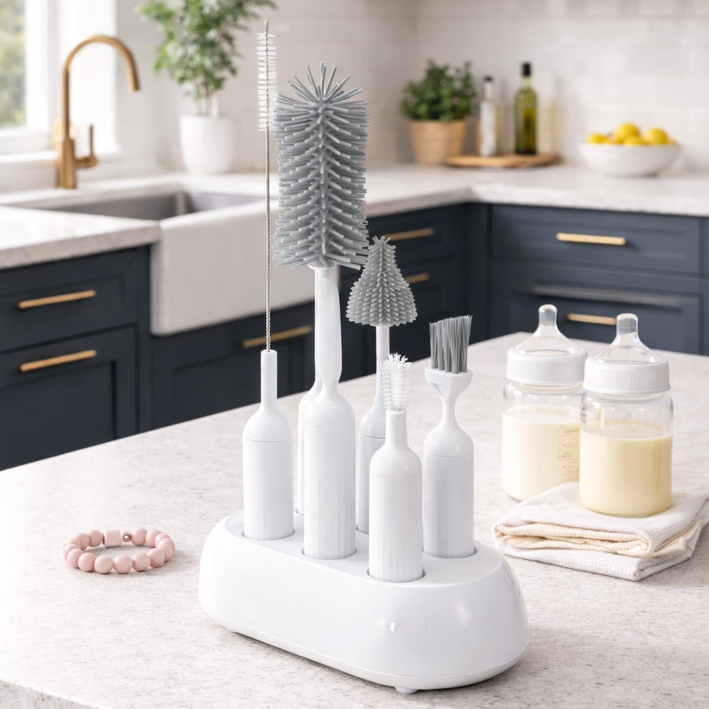 Almar Baby Set Limpia Biberones y Tetinas – Cepillo Biberón de Silicona con Soporte de Secado, Cepillo Tetina, Cepillo Pajitas y Cepillo Limpieza, Kit Limpieza Biberones Completo