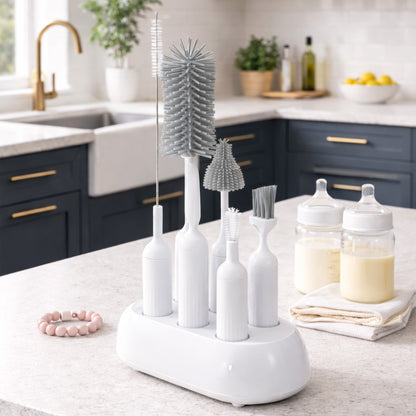 Almar Baby Set Limpia Biberones y Tetinas – Cepillo Biberón de Silicona con Soporte de Secado, Cepillo Tetina, Cepillo Pajitas y Cepillo Limpieza, Kit Limpieza Biberones Completo