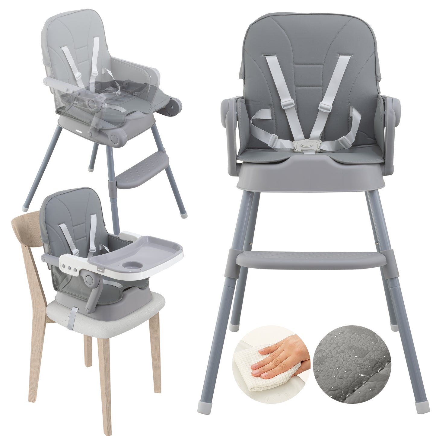 ALMAR Baby Trona Evolutiva 3 en 1 para Bebé – Silla Alta Convertible en Asiento Elevador y Silla Infantil – Ajustable, con Arnés de Seguridad, Bandeja Desmontable y Cojín Impermeable