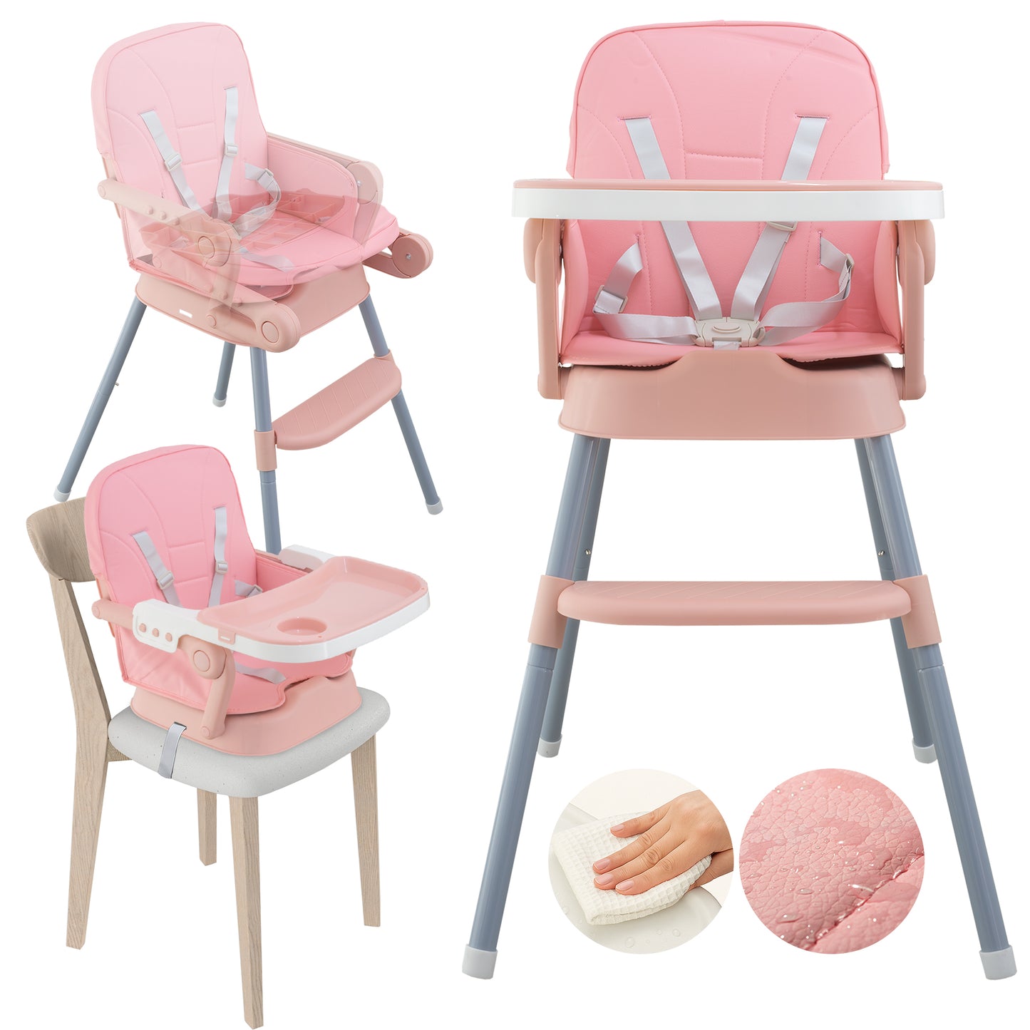 ALMAR Baby Trona Evolutiva 3 en 1 para Bebé – Silla Alta Convertible en Asiento Elevador y Silla Infantil – Ajustable, con Arnés de Seguridad, Bandeja Desmontable y Cojín Impermeable