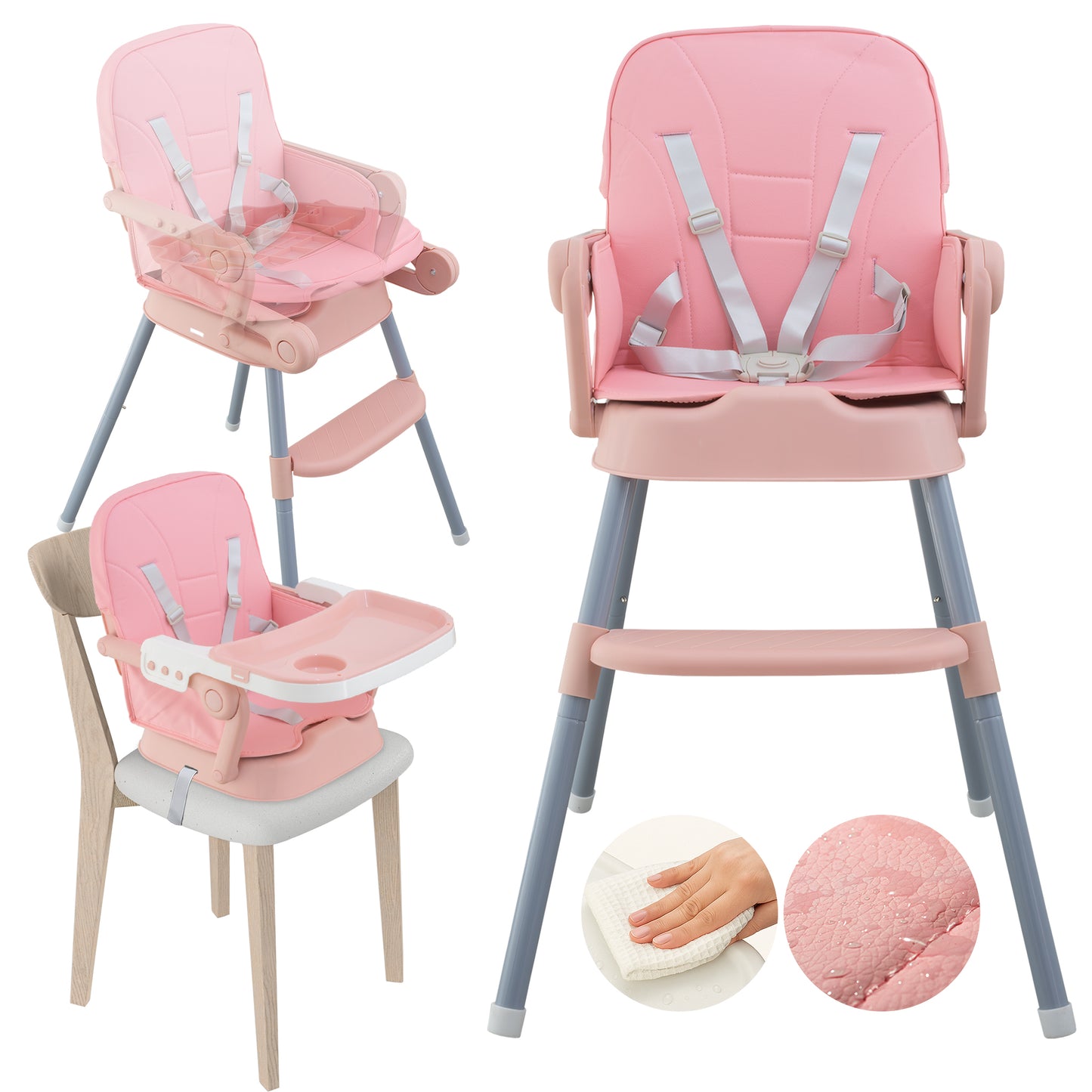 ALMAR Baby Trona Evolutiva 3 en 1 para Bebé – Silla Alta Convertible en Asiento Elevador y Silla Infantil – Ajustable, con Arnés de Seguridad, Bandeja Desmontable y Cojín Impermeable