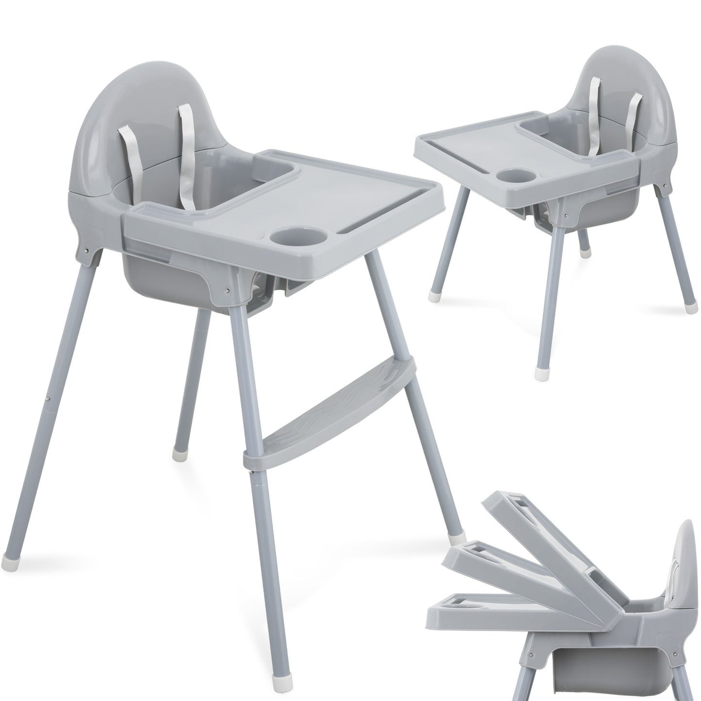 Almar Baby Trona Bebé con Bandeja Extraíble y Reposapiés – Silla de Comer para Bebés Segura y Estable, Trona Infantil Fácil de Limpiar, Color Blanco y Gris