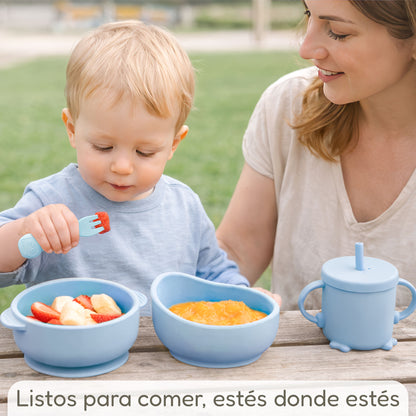 Almar Baby Set de Alimentación para Bebé de Silicona – Vajilla Infantil Antideslizante con Plato, Bol, Vaso, Babero y Cubiertos, Set BLW para Bebés, Libre de BPA