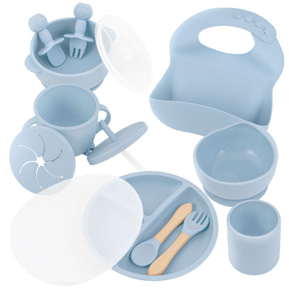Almar Baby Set de Alimentación para Bebé de Silicona – Vajilla Infantil Antideslizante con Plato, Bol, Vaso, Babero y Cubiertos, Set BLW para Bebés, Libre de BPA