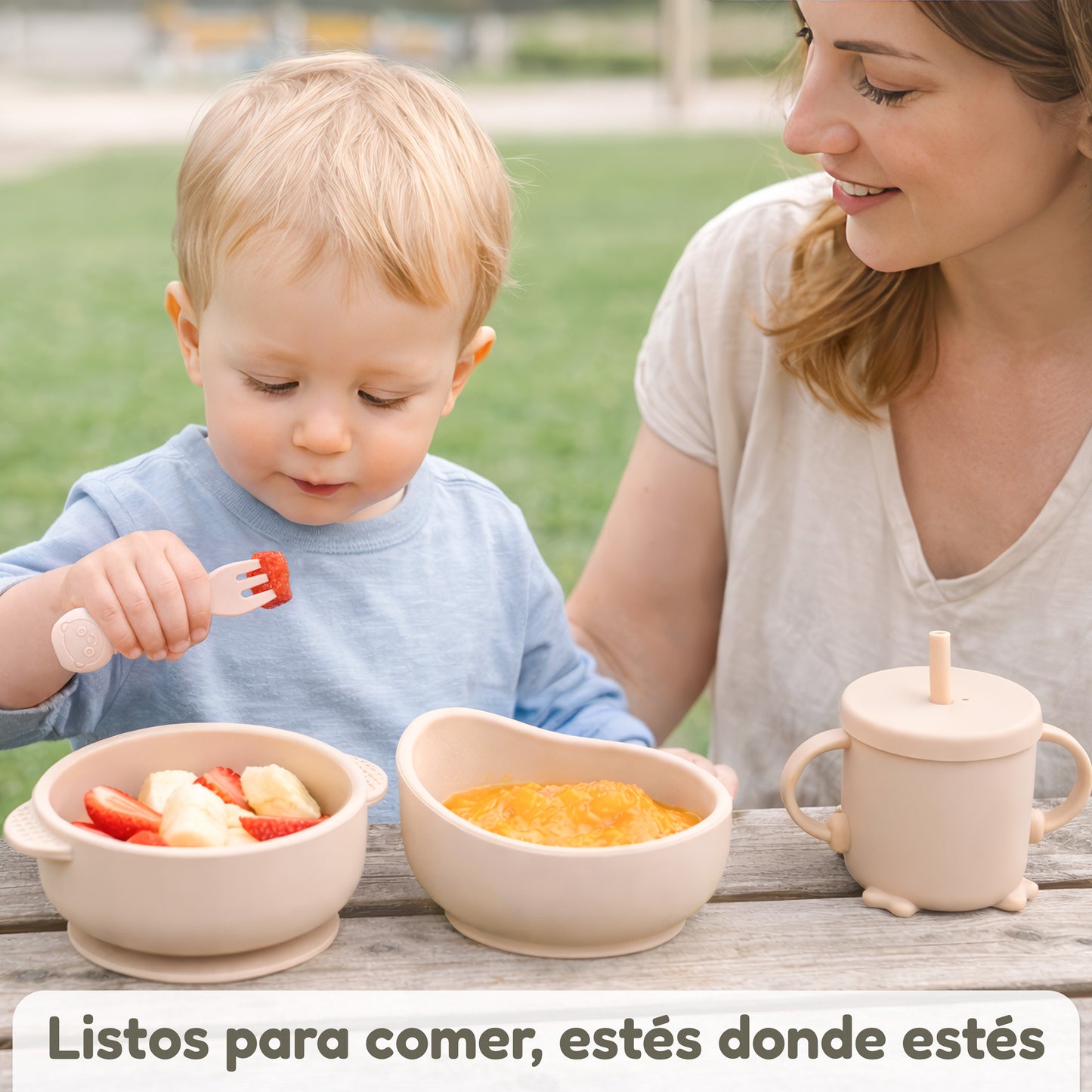 Almar Baby Set de Alimentación para Bebé de Silicona – Vajilla Infantil Antideslizante con Plato, Bol, Vaso, Babero y Cubiertos, Set BLW para Bebés, Libre de BPA