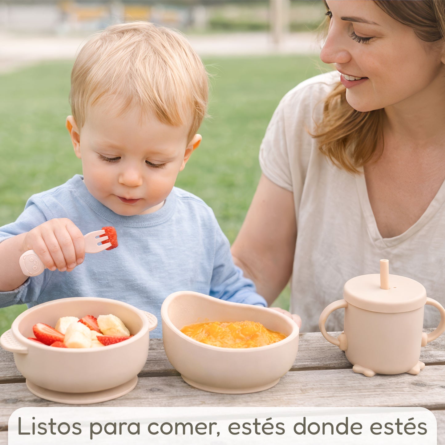 Almar Baby Set de Alimentación para Bebé de Silicona – Vajilla Infantil Antideslizante con Plato, Bol, Vaso, Babero y Cubiertos, Set BLW para Bebés, Libre de BPA