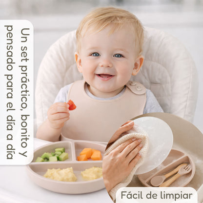 Almar Baby Set de Alimentación para Bebé de Silicona – Vajilla Infantil Antideslizante con Plato, Bol, Vaso, Babero y Cubiertos, Set BLW para Bebés, Libre de BPA