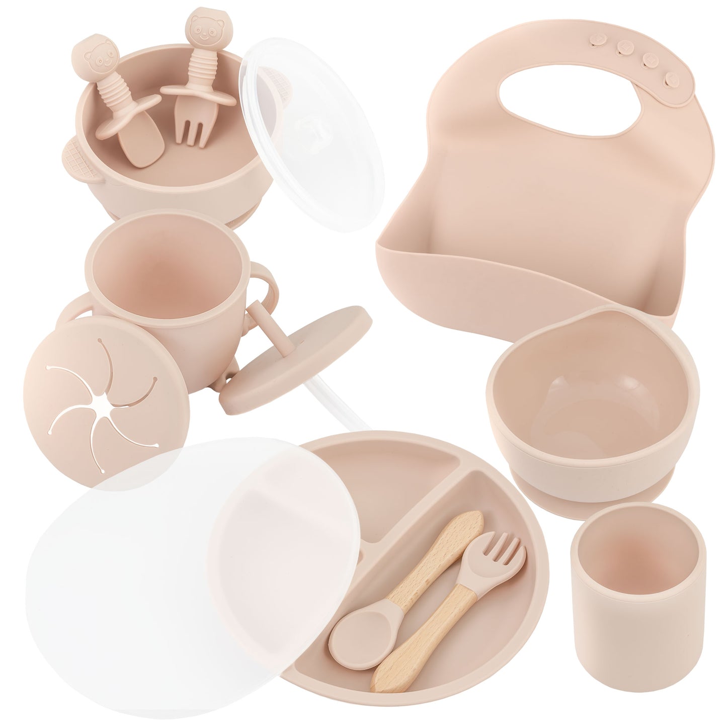 Almar Baby Set de Alimentación para Bebé de Silicona – Vajilla Infantil Antideslizante con Plato, Bol, Vaso, Babero y Cubiertos, Set BLW para Bebés, Libre de BPA