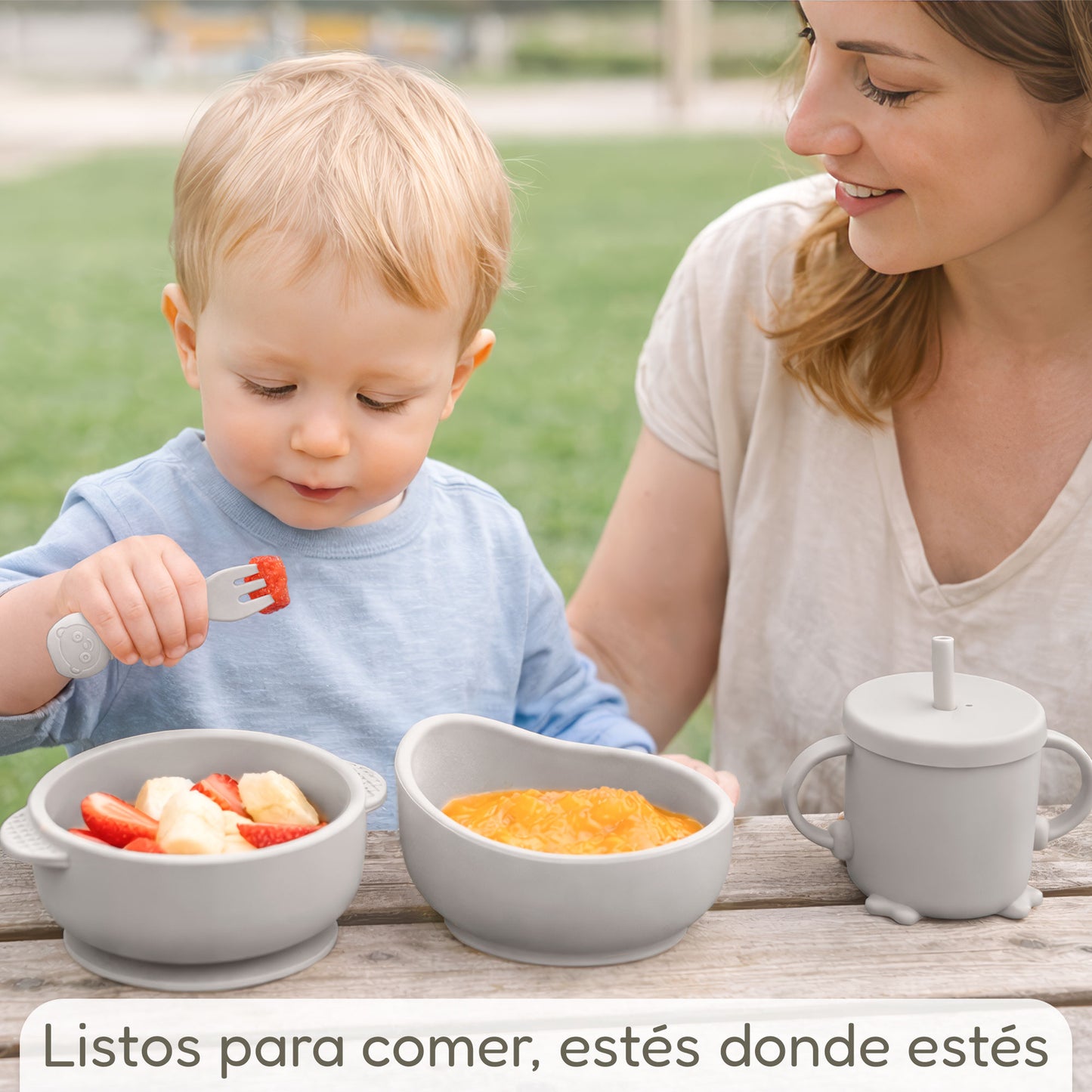 Almar Baby Set de Alimentación para Bebé de Silicona – Vajilla Infantil Antideslizante con Plato, Bol, Vaso, Babero y Cubiertos, Set BLW para Bebés, Libre de BPA
