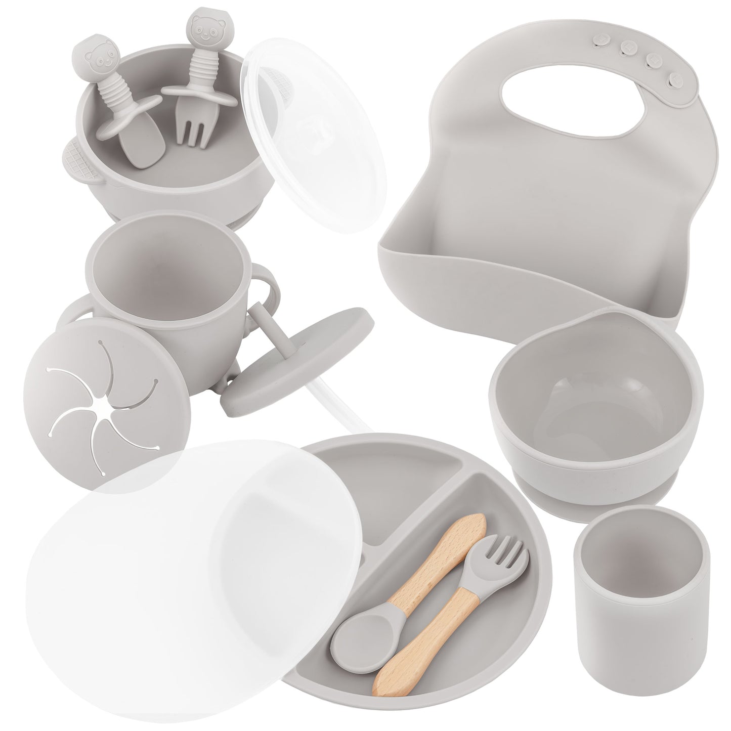 Almar Baby Set de Alimentación para Bebé de Silicona – Vajilla Infantil Antideslizante con Plato, Bol, Vaso, Babero y Cubiertos, Set BLW para Bebés, Libre de BPA