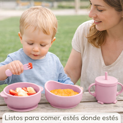 Almar Baby Set de Alimentación para Bebé de Silicona – Vajilla Infantil Antideslizante con Plato, Bol, Vaso, Babero y Cubiertos, Set BLW para Bebés, Libre de BPA