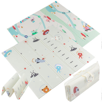 Alfombra para Bebe Acolchada Plegable 1cm de Grosor Reversible Tapete de Actividades y Gateo para Bebes Recién Nacido y Niño Espuma Alta Densidad Tren Circo Astronautas