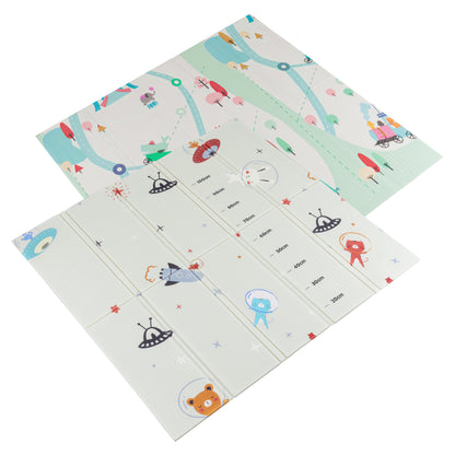 Alfombra para Bebe Acolchada Plegable 1cm de Grosor Reversible Tapete de Actividades y Gateo para Bebes Recién Nacido y Niño Espuma Alta Densidad Tren Circo Astronautas