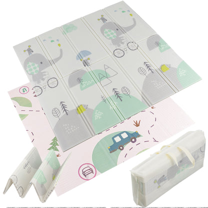 Alfombra para Bebe Acolchada Plegable 1cm de Grosor Reversible Tapete de Actividades y Gateo para Bebes Recién Nacido y Niño Espuma Alta Densidad Bosque Elefante Ciclista