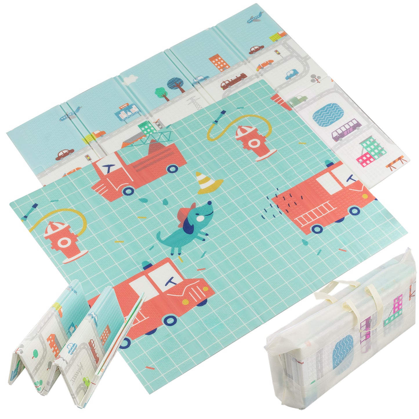 Alfombra para Bebe Acolchada Plegable 1cm de Grosor Reversible Tapete de Actividades y Gateo para Bebes Recién Nacido y Niño Espuma Alta Densidad Carriles el Perro Bombero