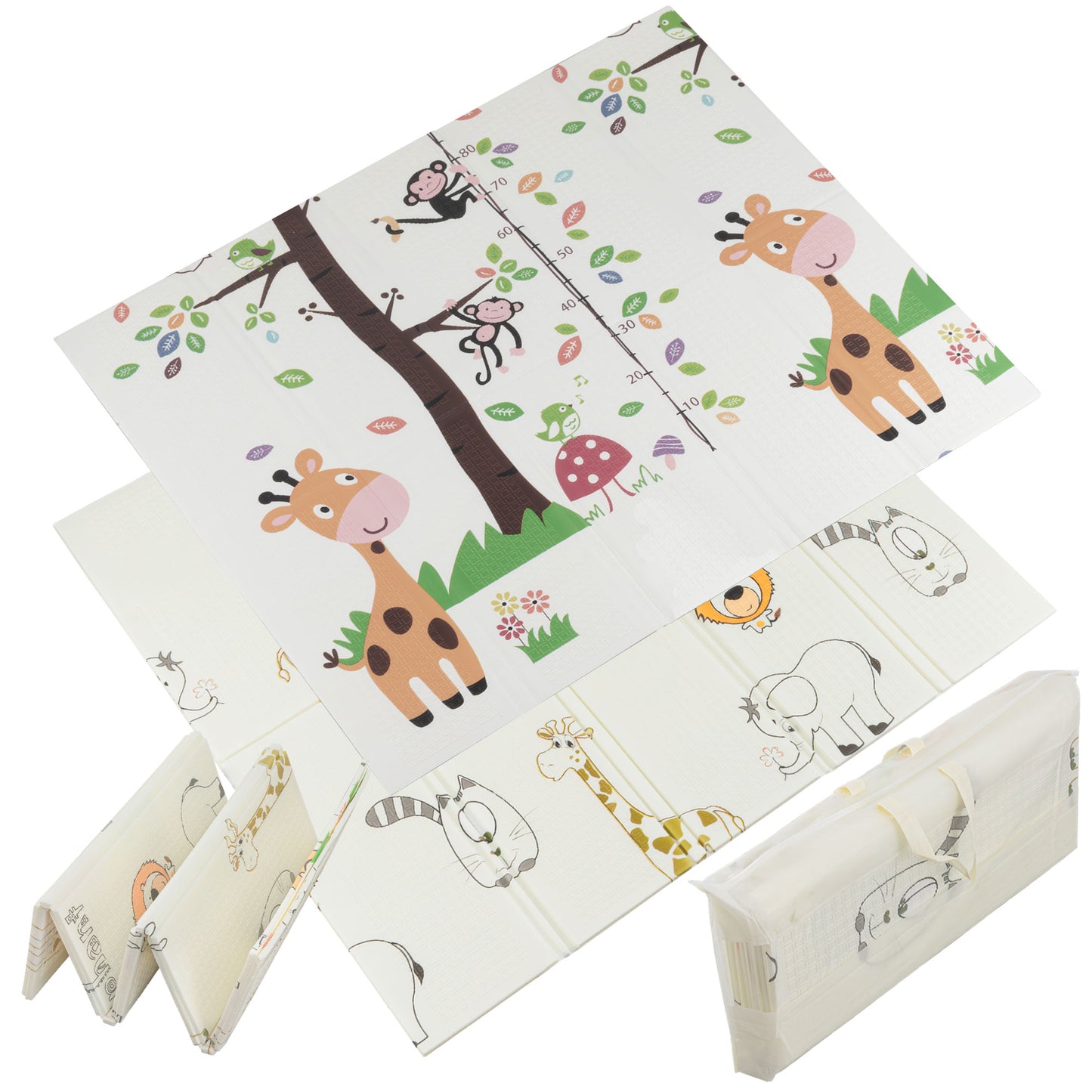Alfombra para Bebe Acolchada Plegable 1cm de Grosor Reversible Tapete de Actividades y Gateo para Bebes Recién Nacido y Niño Espuma Alta Densidad Animales de la Sabana