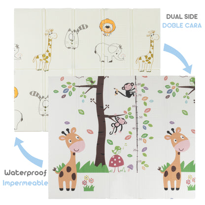 Alfombra para Bebe Acolchada Plegable 1cm de Grosor Reversible Tapete de Actividades y Gateo para Bebes Recién Nacido y Niño Espuma Alta Densidad Animales de la Sabana