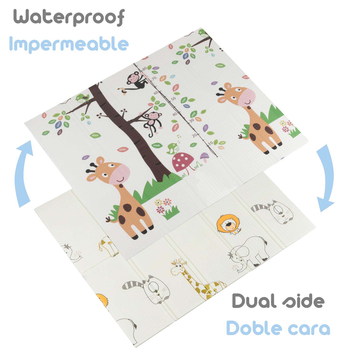 Alfombra para Bebe Acolchada Plegable 1cm de Grosor Reversible Tapete de Actividades y Gateo para Bebes Recién Nacido y Niño Espuma Alta Densidad Animales de la Sabana