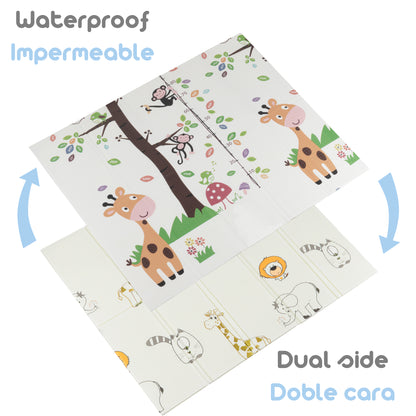 Alfombra para Bebe Acolchada Plegable 1cm de Grosor Reversible Tapete de Actividades y Gateo para Bebes Recién Nacido y Niño Espuma Alta Densidad Animales de la Sabana