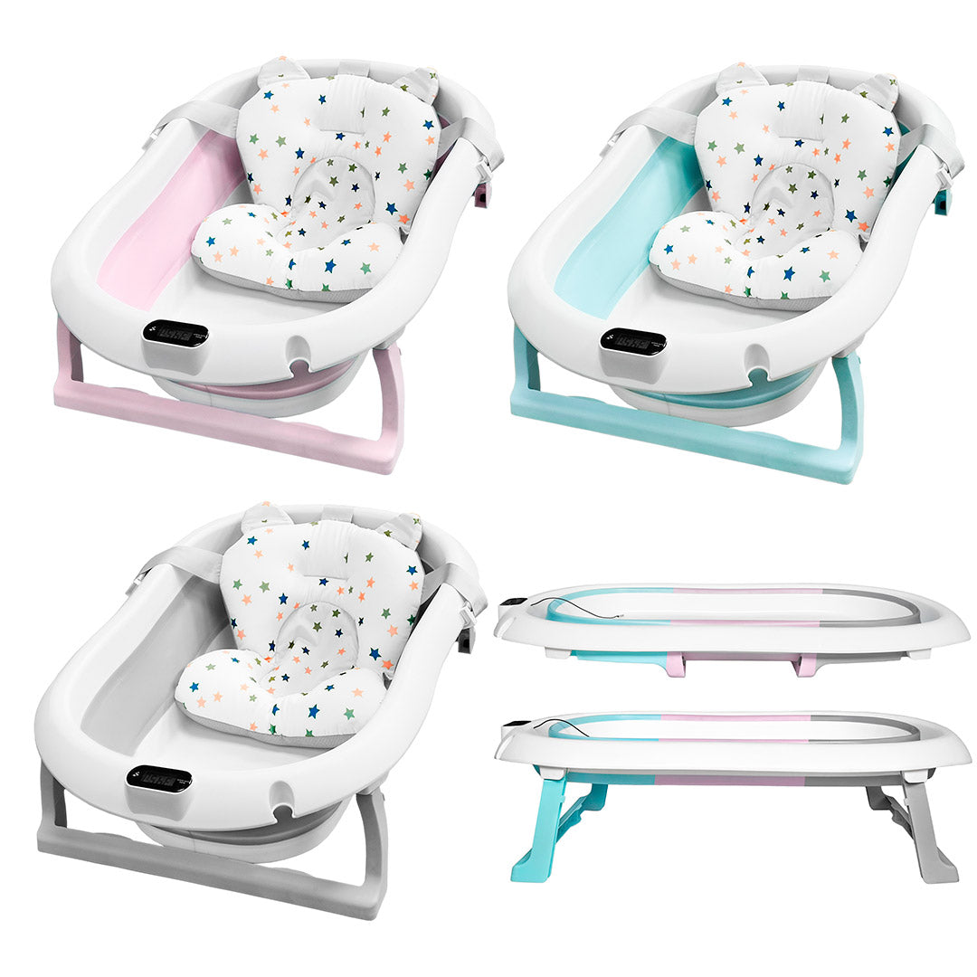 ALMAR Baby Bañera plegable bebé con termómetro cojín reductor e indicador de temperatura compacta