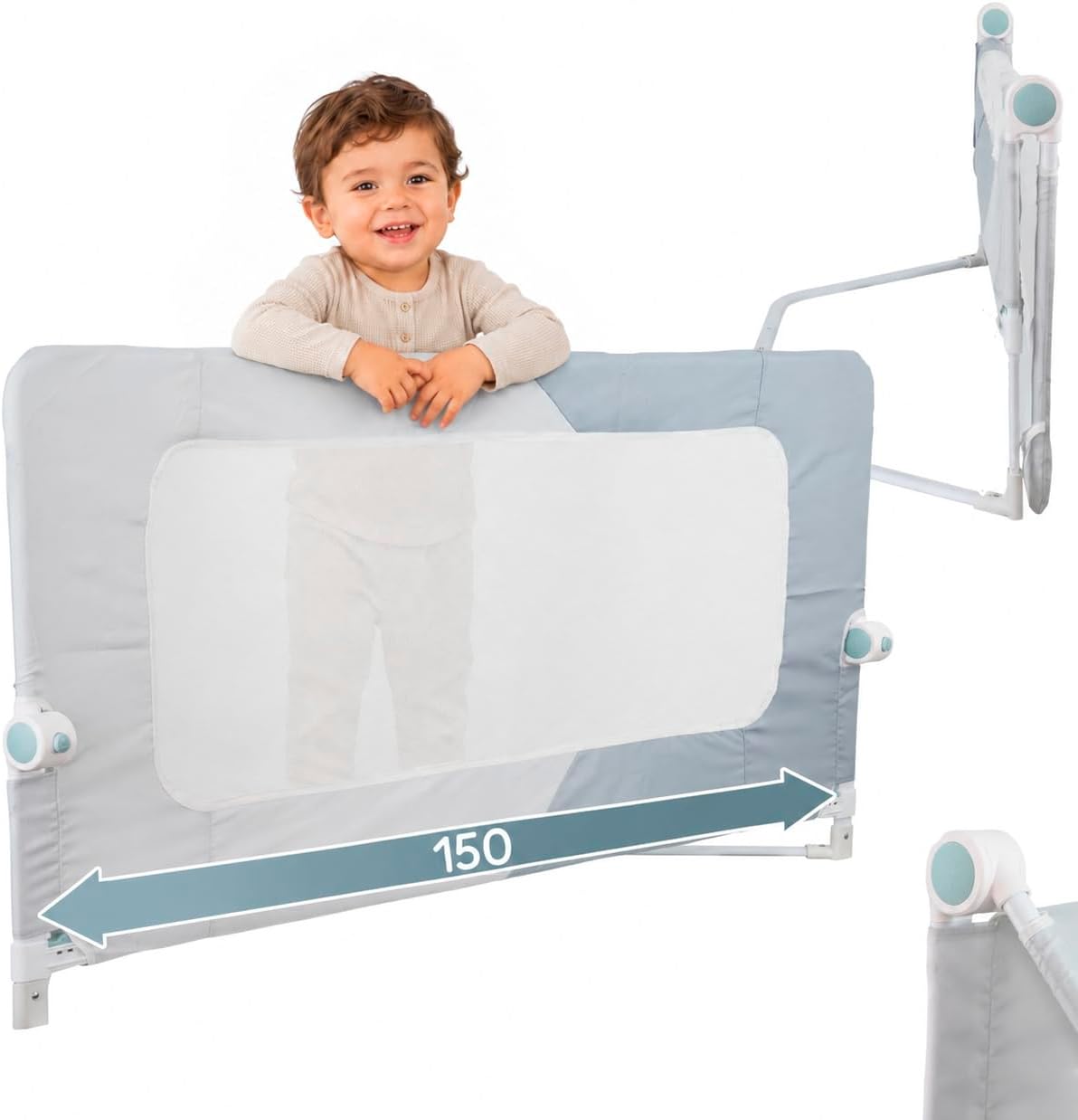 Almar Baby Barrera Plegable para Niños – Barandilla de Seguridad con Malla Transpirable, Fácil Instalación, Protección Anticaídas para Camas Infantiles y Juveniles