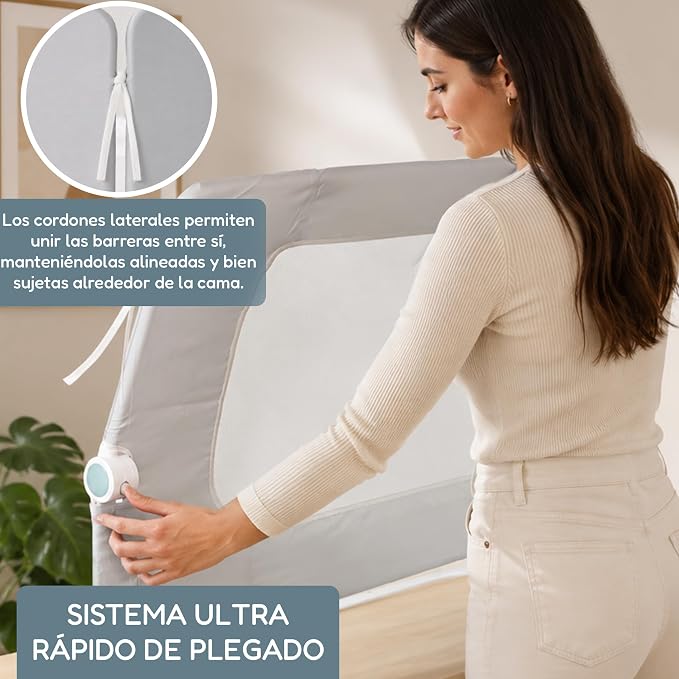 Almar Baby Barrera Plegable para Niños – Barandilla de Seguridad con Malla Transpirable, Fácil Instalación, Protección Anticaídas para Camas Infantiles y Juveniles
