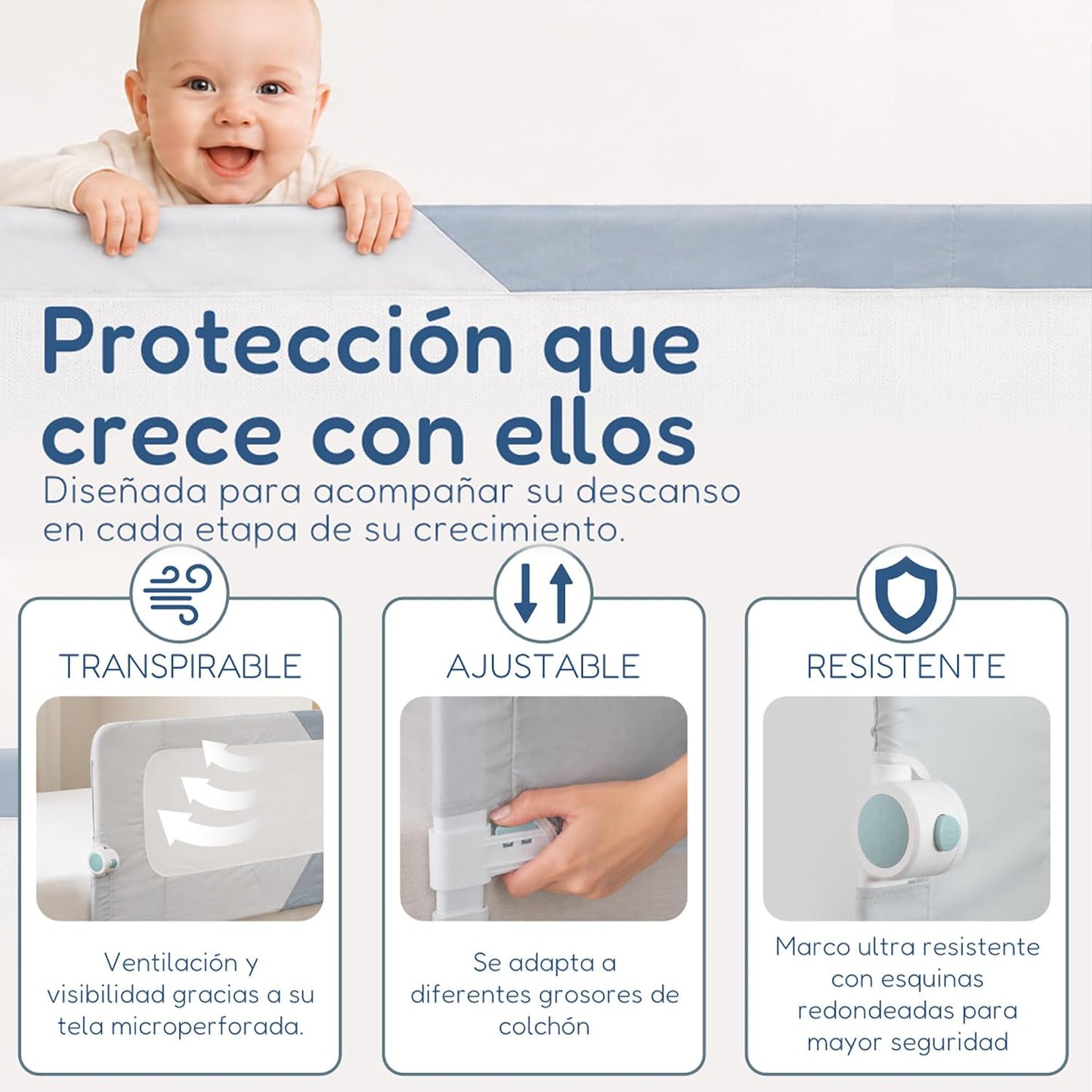 Almar Baby Barrera Plegable para Niños – Barandilla de Seguridad con Malla Transpirable, Fácil Instalación, Protección Anticaídas para Camas Infantiles y Juveniles