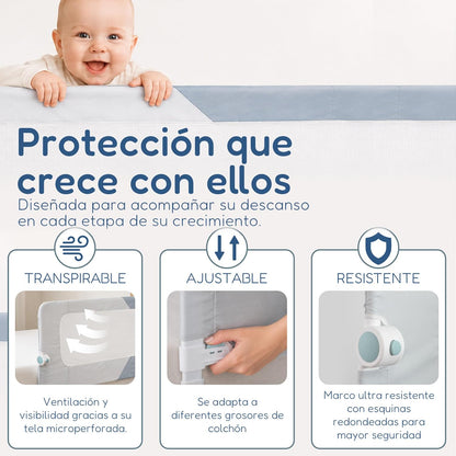Almar Baby Barrera Plegable para Niños – Barandilla de Seguridad con Malla Transpirable, Fácil Instalación, Protección Anticaídas para Camas Infantiles y Juveniles