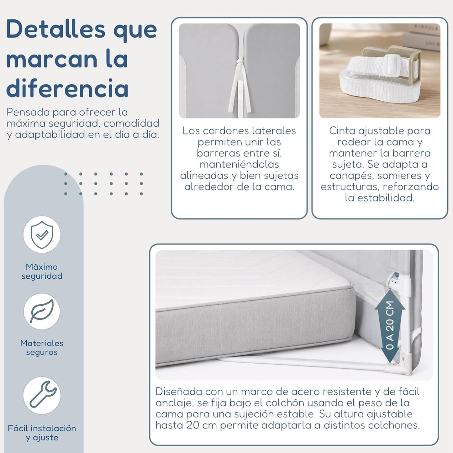Almar Baby Barrera Plegable para Niños – Barandilla de Seguridad con Malla Transpirable, Fácil Instalación, Protección Anticaídas para Camas Infantiles y Juveniles