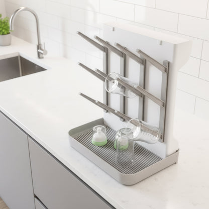 Almar Baby Escurridor de Biberones Plegable Gris y Blanco – Soporte Portátil para Botellas y Accesorios de Bebé, Ideal para Viajes y Salidas, Compacto con Bandeja Antigoteo