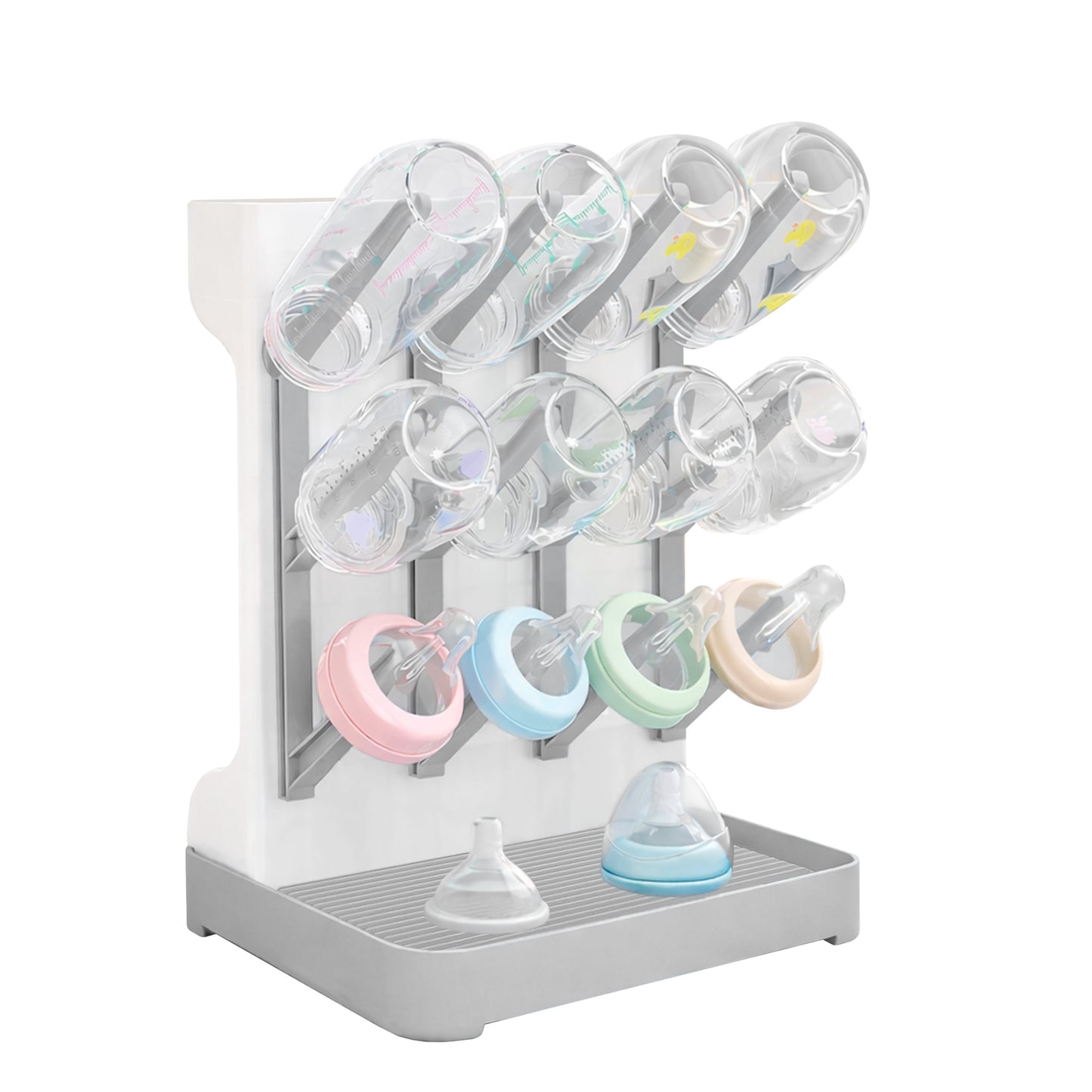 Almar Baby Escurridor de Biberones Plegable Gris y Blanco – Soporte Portátil para Botellas y Accesorios de Bebé, Ideal para Viajes y Salidas, Compacto con Bandeja Antigoteo