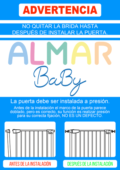 ALMAR Baby Barrera de seguridad  de 75 a 82cm para puertas, pasillos o escaleras para niños o mascotas con cierre de seguridad