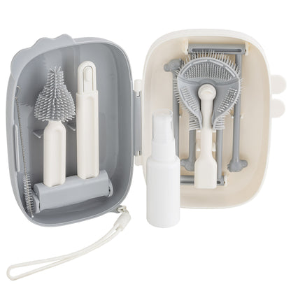 Almar Baby Set de Limpieza de Biberones Portátil para Bebés – Estuche Compacto con Cepillos, Limpiador de Tetinas y Spray – Ideal para Viajes, Paseos y Guardería