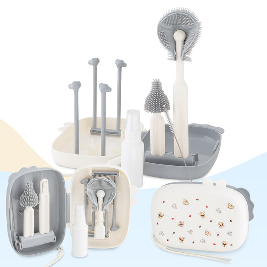 Almar Baby Set de Limpieza de Biberones Portátil para Bebés – Estuche Compacto con Cepillos, Limpiador de Tetinas y Spray – Ideal para Viajes, Paseos y Guardería